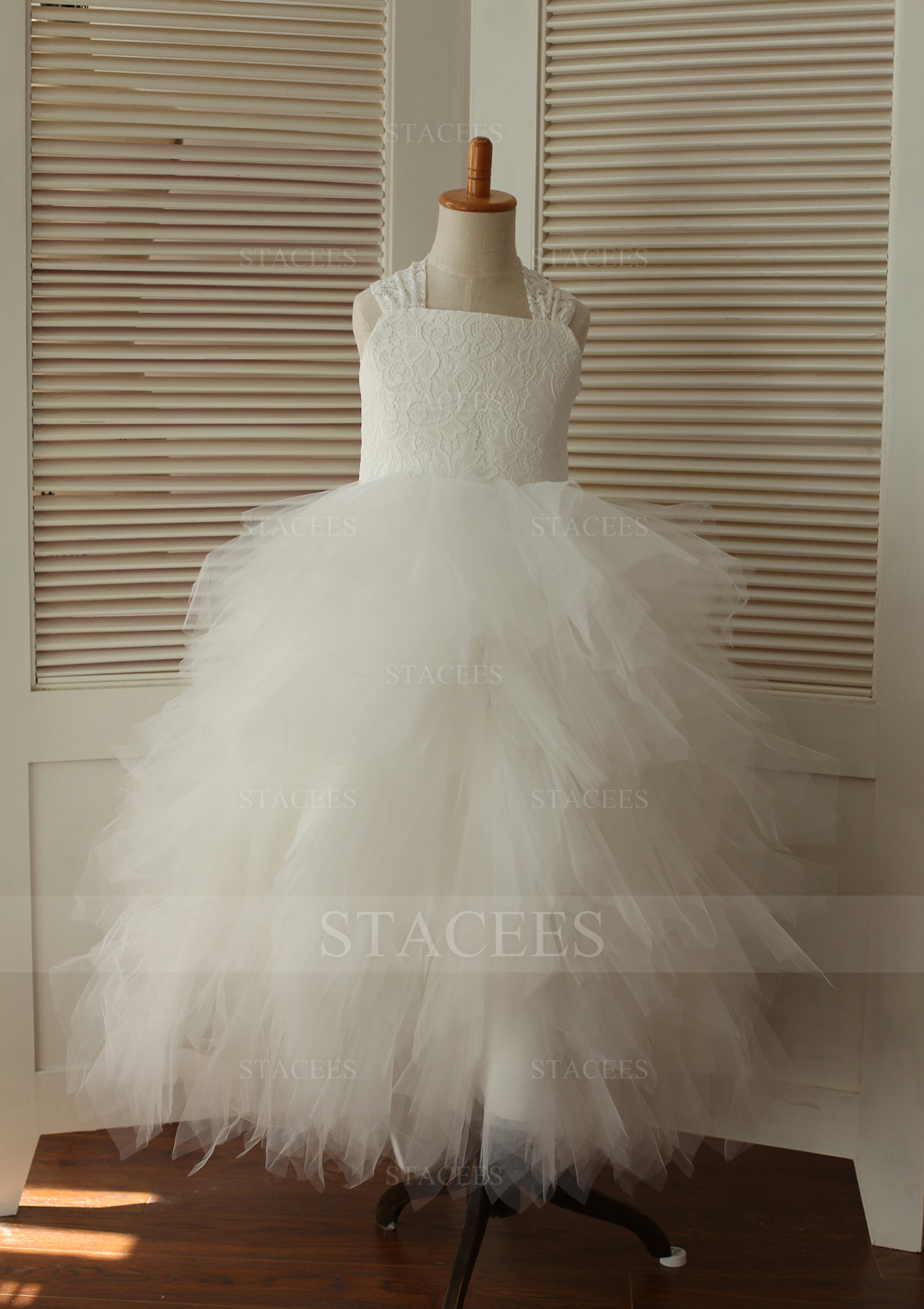 Trapèze/Princesse carrée tulle asymétrique robe de fille de fleur 